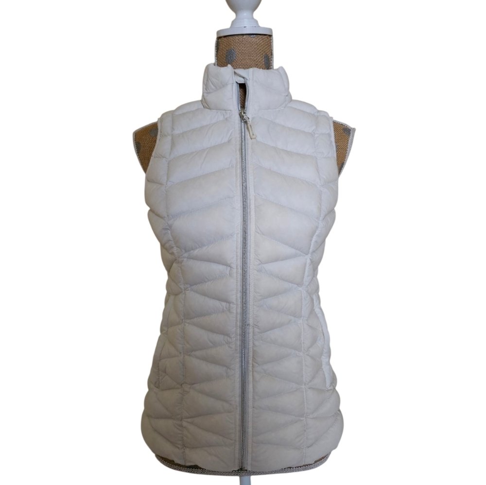 Women's Duck Down Insulated Quilted Puffer Vest Ivory Tangerine Brand Small